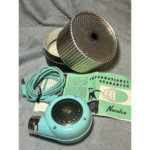 Vintage Norelco SC7781 Electric Rotary Travel Shaver Aqua Blue Box Cord Holland